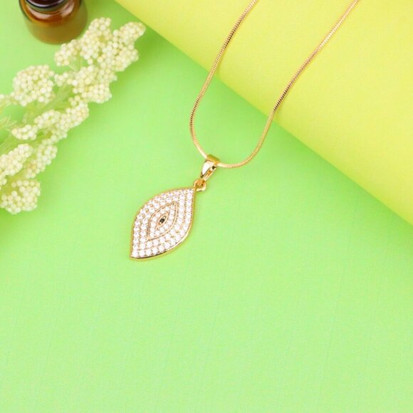 "Rose Gold Eye Leaf Pendant with White and Black Crystal Detail, XPPT1254 - Picture 12 of 12